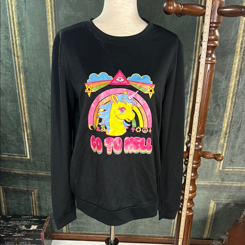 Black Graphic Sweatshirt with Unicorn Design